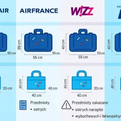 Porównanie wymiarów bagażu podręcznego i rejestrowanego w liniach Ryanair, Air France, Wizz Air i LOT. Sprawdź, jaka jest cena 1 kg nadbagażu lot.