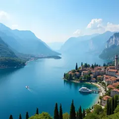 Malownicze miasteczko nad turkusowym jeziorem, otoczone górami. Czy to jezioro Como czy Garda?