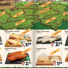 Szwajcarskie specjały: Bündnerfleisch 6.95, Tomme de Romandie 1.65, sery i kiełbasy. Sprawdź ceny w Szwajcarii!