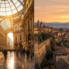 Wspaniałe widoki Mediolanu i Bergamo o zachodzie słońca. Czy mediolan jest bezpieczny? Tak, to piękne i bezpieczne miasto.