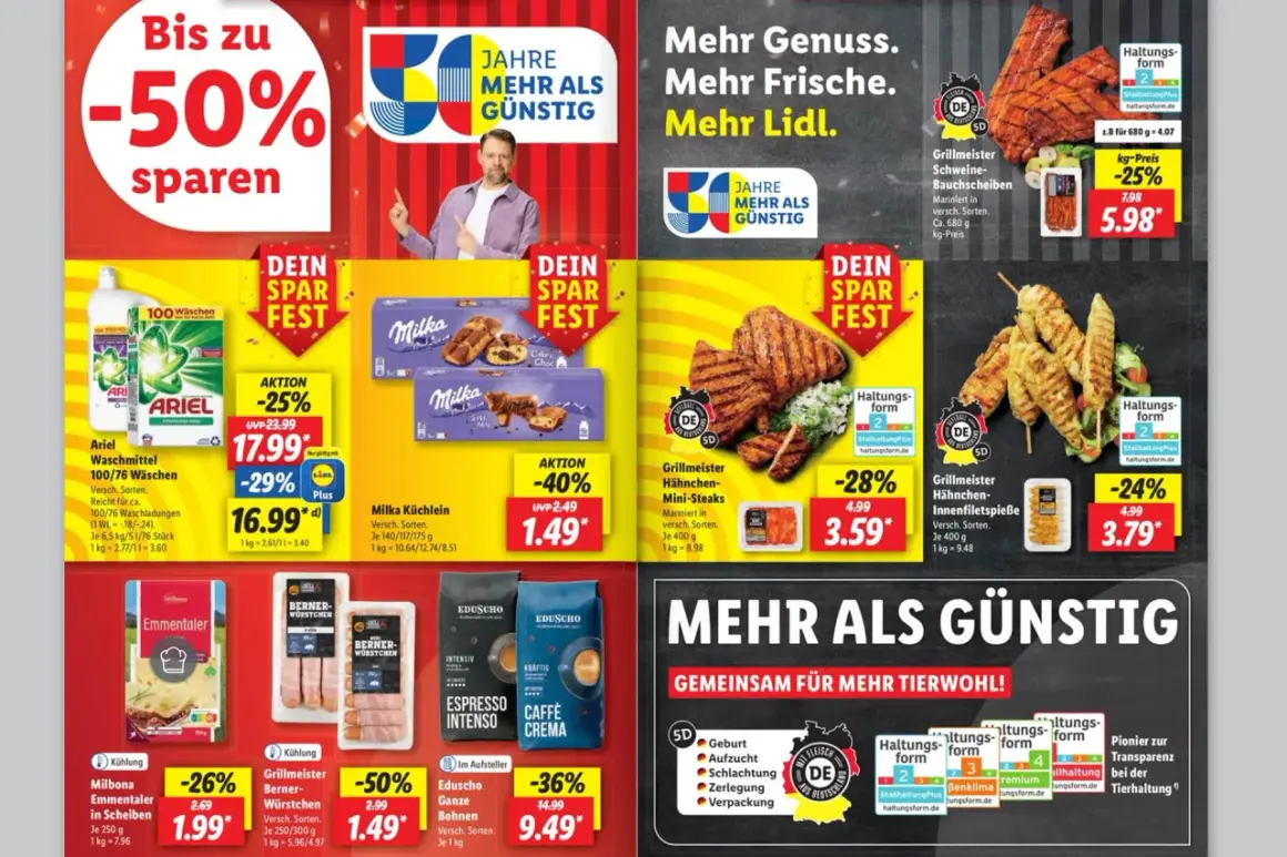 Niemieckie ceny w Lidlu: grillowane mięso, kawa, ser i inne produkty w promocji.