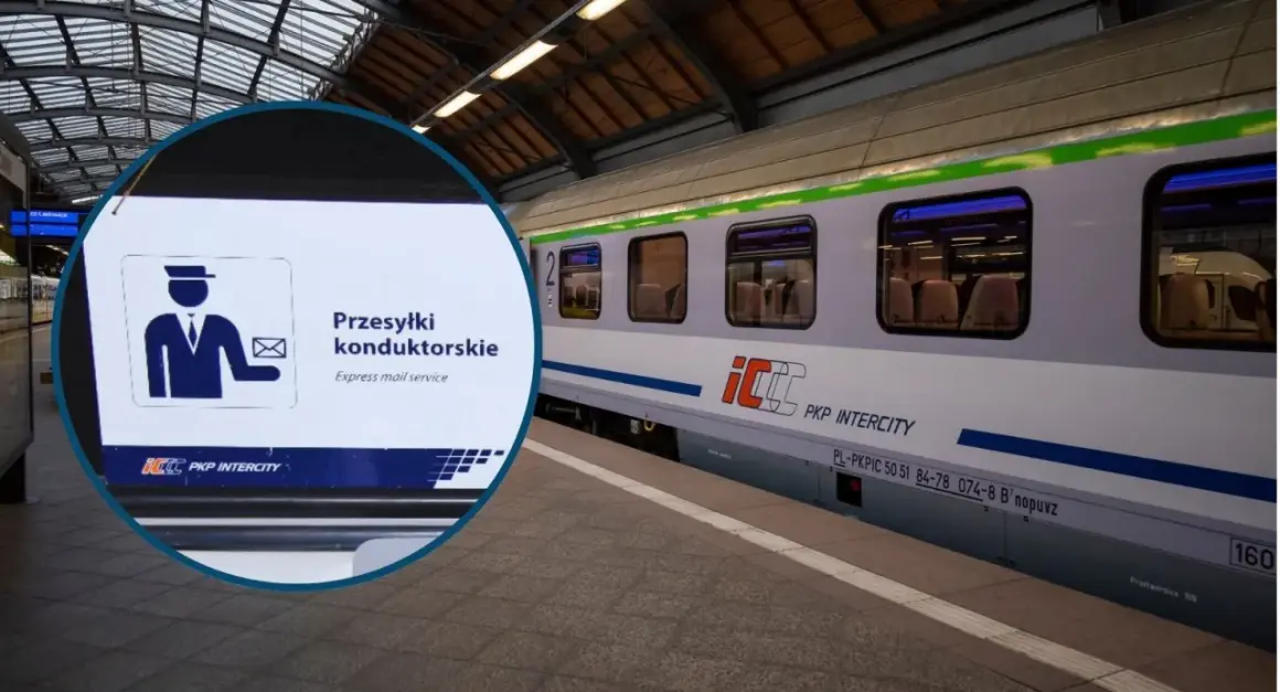 Znak informuje o możliwości nadania przesyłki konduktorskiej na dworcu PKP Intercity.