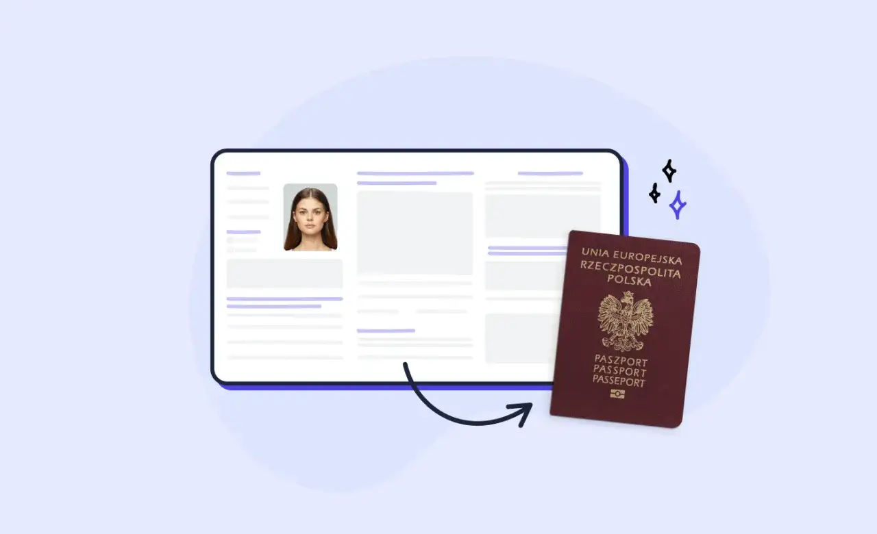 Grafika przedstawia ekran z danymi osobowymi i polski paszport. Zastanawiasz się, ile się czeka na paszport?