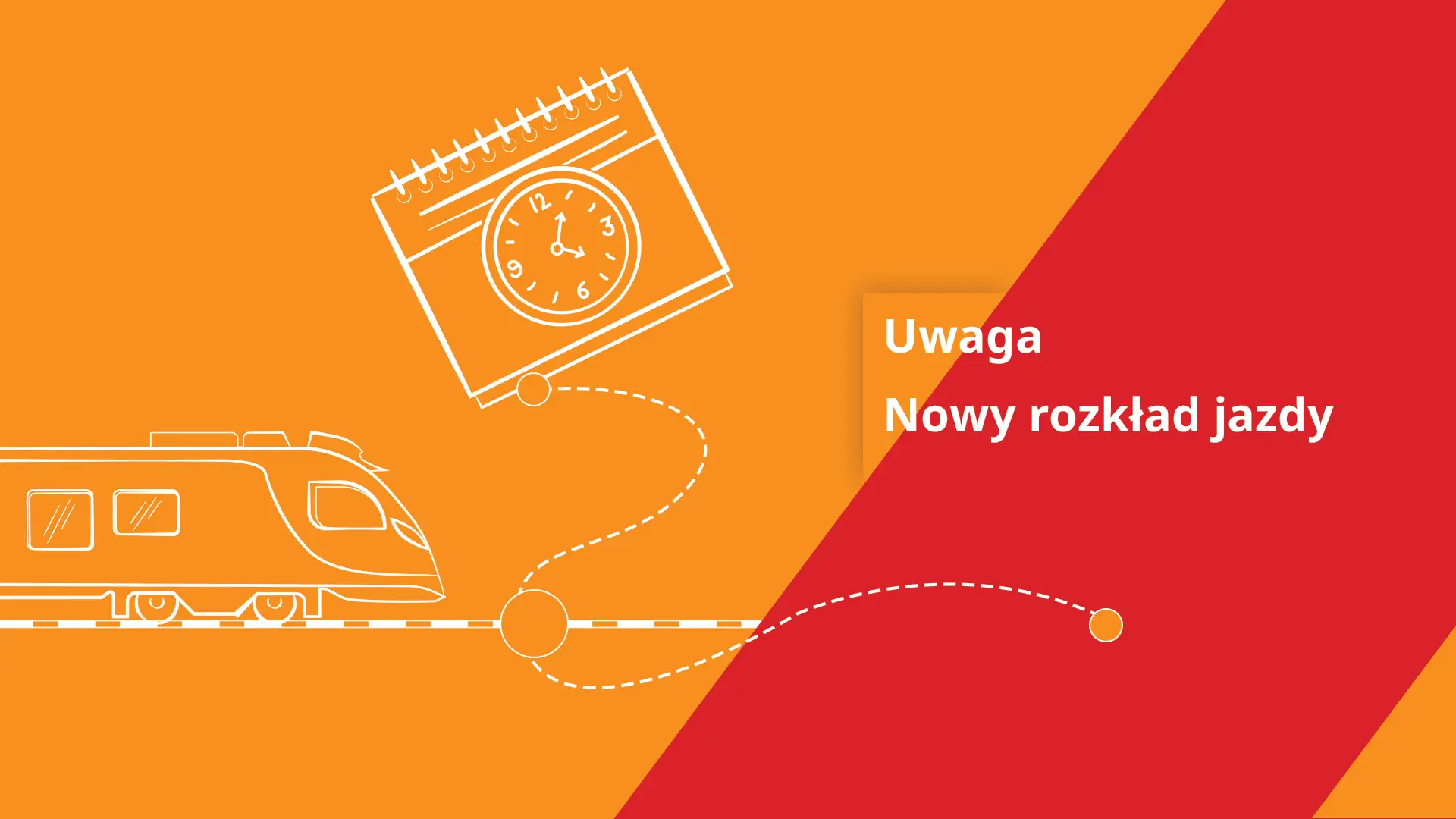 Uwaga, kiedy zmiana rozkładu jazdy PKP! Pociąg i kalendarz z zegarem symbolizują nadchodzące zmiany.