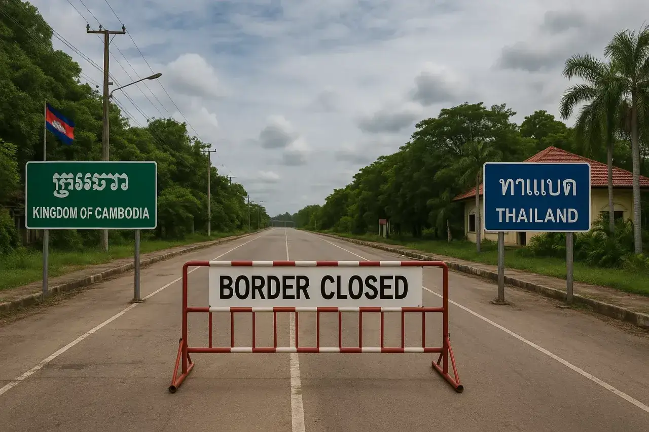Granica między Kambodżą a Tajlandią jest zamknięta. Czy Tajlandia jest bezpieczna? Znak 