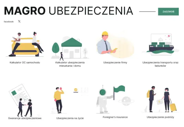 MAGRO Ubezpieczenia oferuje kalkulator OC, ubezpieczenia domu, firmy, transportu, gwarancje, na życie, dla obcokrajowców i podróży. Sprawdź nasz ubezpieczenia turystyczne ranking!