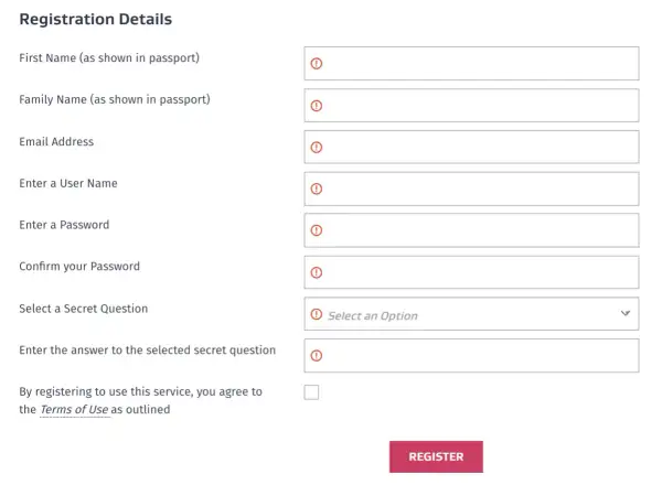 Formularz rejestracji wh: imię, nazwisko, email, nazwa użytkownika, hasło, potwierdzenie hasła, pytanie pomocnicze i odpowiedź.